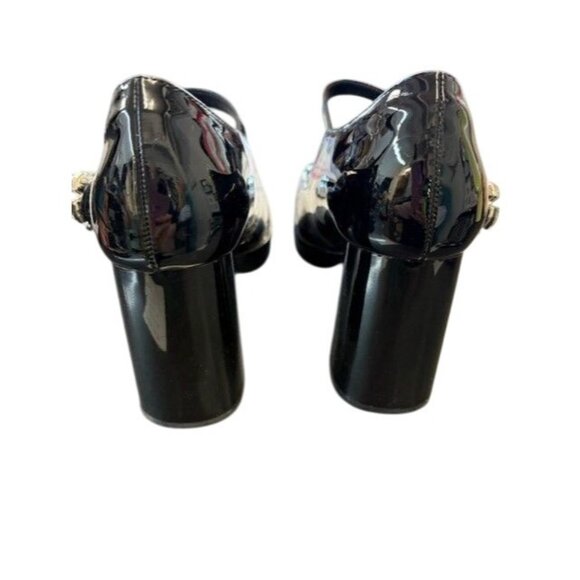 Black Patent Leather Mary Jane Block Heels With Rhinestone Buckle Size 36 (6) - Picture 3 of 4